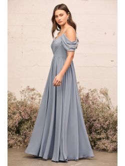Lost in the Romance Slate Blue Cold-Shoulder Maxi Dress