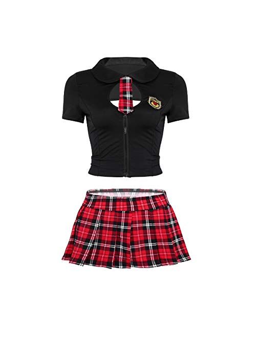 YOOJOO Women Sexy Lingerie Naughty School Girl Uniform Student Plaid Outfit Fancy Dress