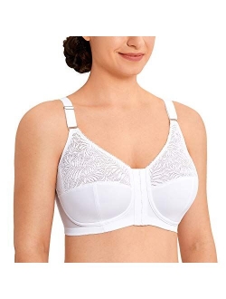 LAUDINE Women's Front Closure Lace Wireless Back Support Posture Bra Plus Size