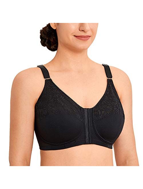 LAUDINE Women's Front Closure Lace Wireless Back Support Posture Bra Plus Size