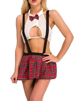 LORSU Women Schoolgirl Costume Lingerie Sexy Students Erotic Cosplay Plaid Mini Skirt Cheerleader Naughty Stripper Clothes