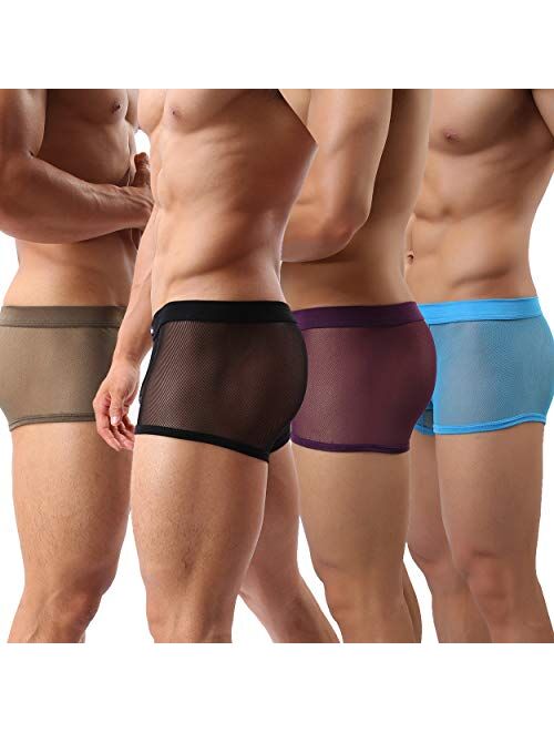 Sheii Mens Boxer Briefs Soft Mesh Breathable Underpants Men's Sexy Underwear Cool Design See-Through Trunks Pack