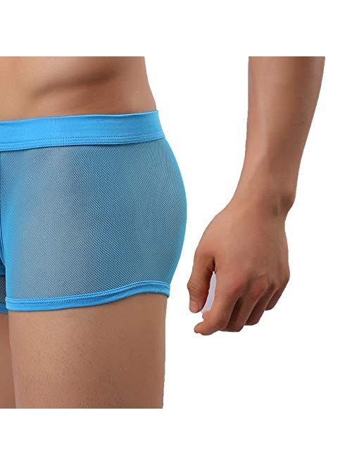 Sheii Mens Boxer Briefs Soft Mesh Breathable Underpants Men's Sexy Underwear Cool Design See-Through Trunks Pack