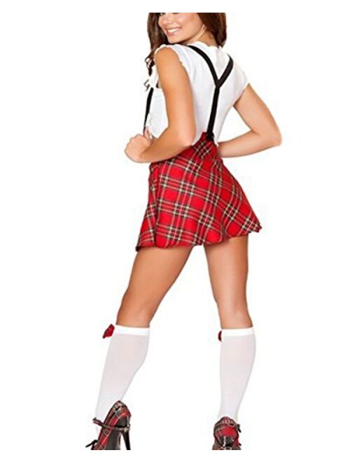 Lucky2Buy Women's Sexy School Girl Plaid Uniforms Cosplay Strappy Halter Skirt Lingerie Set