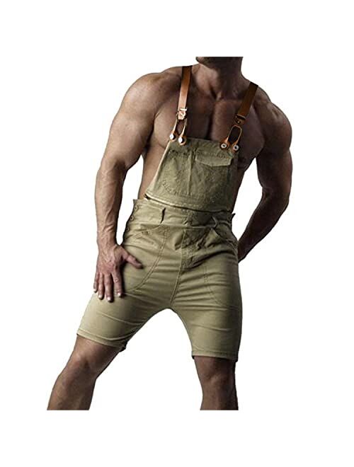 Mens Slim Fit Bib Overall Shorts Jumpsuits with Pocket Overalls Short Romper Casual Workout Summer Beach Jumpsuit