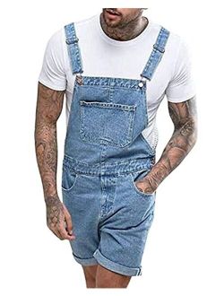 Mens Loose Fit Bib Overall Shorts Jumpsuits with Pocket Overalls Short Romper Casual Workout Summer Beach Jumpsuit