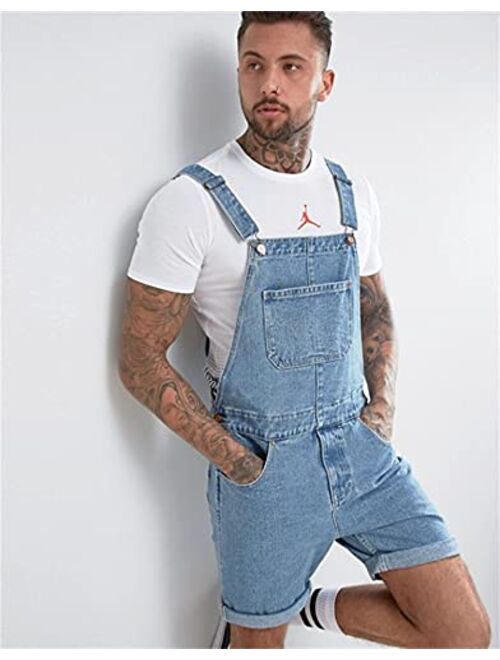 Mens Loose Fit Bib Overall Shorts Jumpsuits with Pocket Overalls Short Romper Casual Workout Summer Beach Jumpsuit