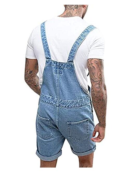 Mens Loose Fit Bib Overall Shorts Jumpsuits with Pocket Overalls Short Romper Casual Workout Summer Beach Jumpsuit