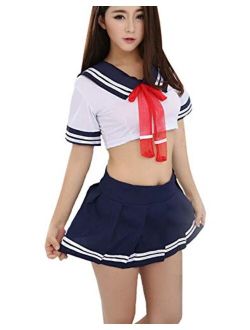 Sexy Cosplay School Girl Lingerie Set Tie Top Mini Skirt Costumes Sailor Outfit with Stocking