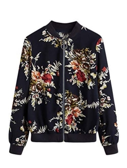 Women's Long Sleeve Floral Print Baseball Bomber Jacket