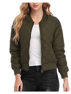 andy & natalie Women's Quilted Jacket Long Sleeve Zip up Raglan Bomber Jacket with Pockets