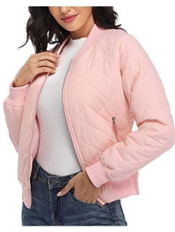 andy & natalie Women's Quilted Jacket Long Sleeve Zip up Raglan Bomber Jacket with Pockets