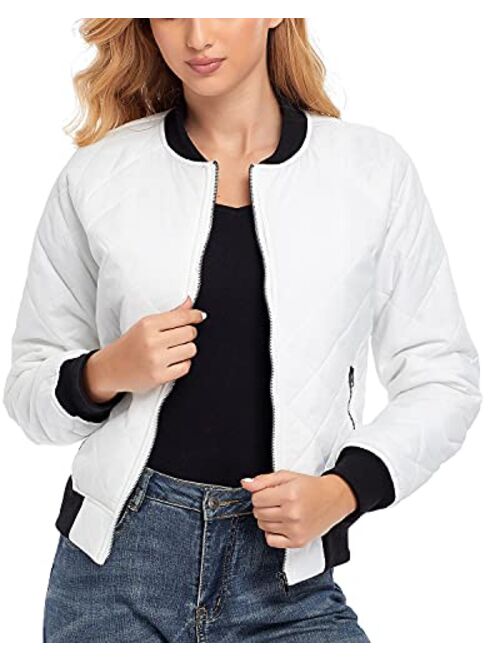 andy & natalie Women's Quilted Jacket Long Sleeve Zip up Raglan Bomber Jacket with Pockets