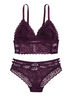 Women's Bra and Panty Set Floral Lace Two Piece Bralette Lingerie Set