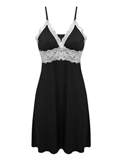 Ekouaer Sleepwear Womens Chemise Nightgown Full Slip Lace Lounge Dress