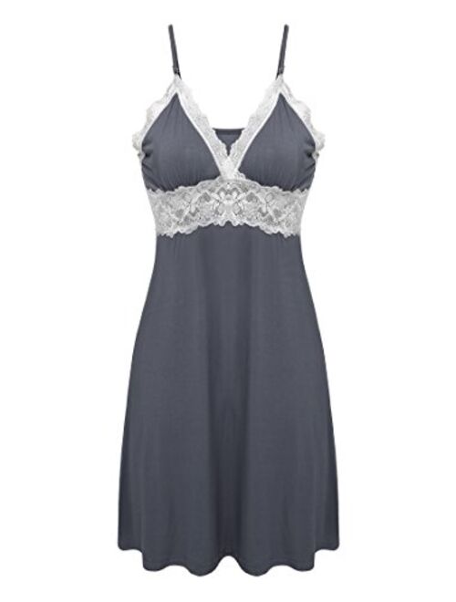 Ekouaer Sleepwear Womens Chemise Nightgown Full Slip Lace Lounge Dress