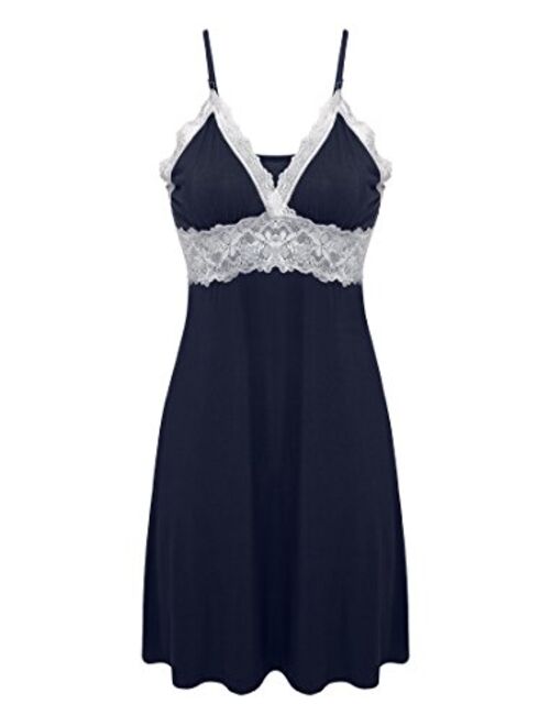 Ekouaer Sleepwear Womens Chemise Nightgown Full Slip Lace Lounge Dress