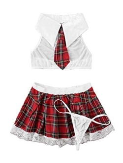 Women's Costume Sexy Lingerie Set Cosplay Top and Plaid Skirt Outfit