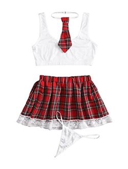 Women's Costume Sexy Lingerie Set Cosplay Top and Plaid Skirt Outfit