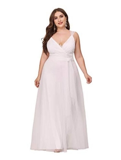 Women's Plus Size V-Neck Wrap Empire Waist Tulle Bridesmaid Dress 7303PZ