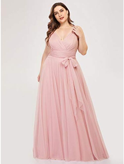 Ever-Pretty Women's Plus Size V-Neck Wrap Empire Waist Tulle Bridesmaid Dress 7303PZ