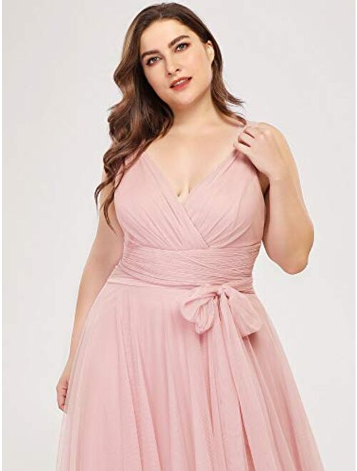 Ever-Pretty Women's Plus Size V-Neck Wrap Empire Waist Tulle Bridesmaid Dress 7303PZ