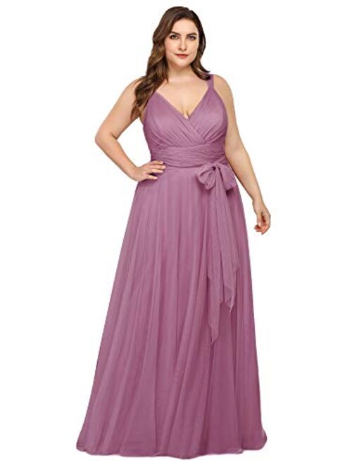 Ever-Pretty Women's Plus Size V-Neck Wrap Empire Waist Tulle Bridesmaid Dress 7303PZ