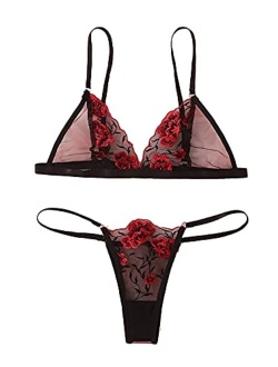 Women's Floral Lace Criss Cross Bra and Panty 2 Piece Lingerie Set