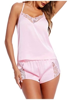 Sleepwear Womens Sexy Lingerie Silk Pajamas Cami Shorts Set Satin Pjs Nightwear XS-XXL