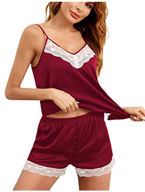 Ekouaer Women Sleepwear Satin Pajama Set Cami Shorts Nightwear 2 Pieces pjs S-XXL