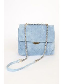 Perfect Look Light Blue Denim Quilted Crossbody Bag