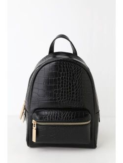 Getting Places Black Crocodile Embossed Mini Backpack