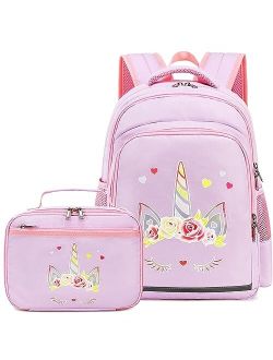 CAMTOP Backpack for Kids Girls School Backpack with Lunch Box Preschool Kindergarten BookBag Set (Mint Green-Unicorn)