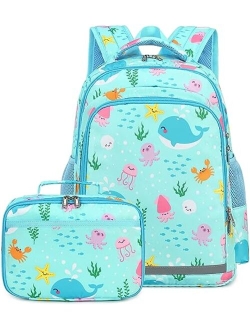 CAMTOP Backpack for Kids Girls School Backpack with Lunch Box Preschool Kindergarten BookBag Set (Mint Green-Unicorn)