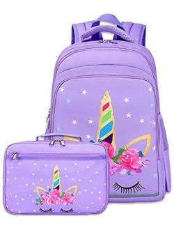 CAMTOP Backpack for Kids Girls School Backpack with Lunch Box Preschool Kindergarten BookBag Set (Mint Green-Unicorn)