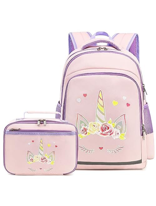 CAMTOP Backpack for Kids Girls School Backpack with Lunch Box Preschool Kindergarten BookBag Set (Mint Green-Unicorn)