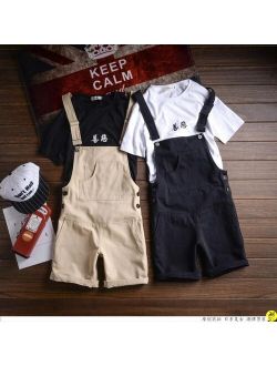 NoEnName_Null Male Khaki black Jumpsuit Short pants Fashion Casual Suspender shorts Men's Bib Overalls Summer Style Hip-Hop Jumpsuits 041611