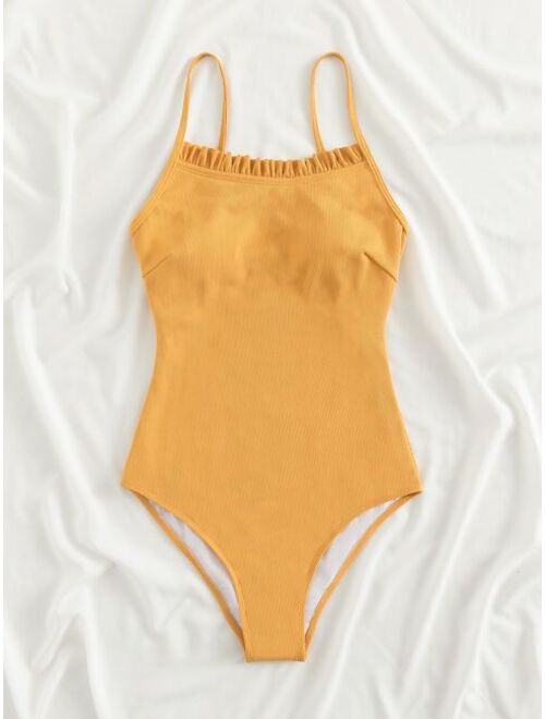 Buy Shein Frill Trim One Piece Swimsuit online | Topofstyle