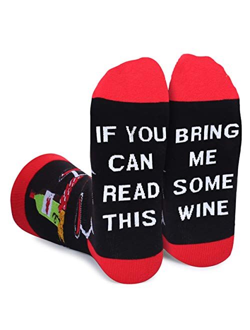 Leotruny If You Can Read This Bring Me Novelty Funny Crew Socks Gift For Men and Women