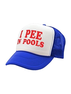 I Pee in Pools - Funny Dare Gag Gift Joke - Vintage Retro Style Trucker Cap Hat