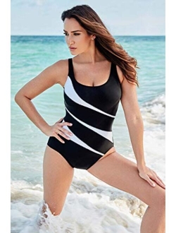 Women's Swimwear Helix Tummy Control Scoop Neckline Underwire Bra One Piece Swimsuit