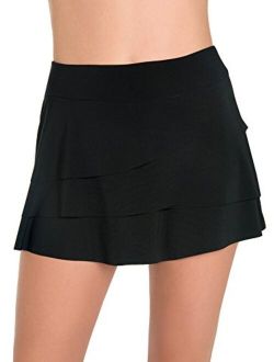 Women's Swimwear Solid Layered Ruffle All Over Control Swimsuit Skirt Bathing Suit Bottom