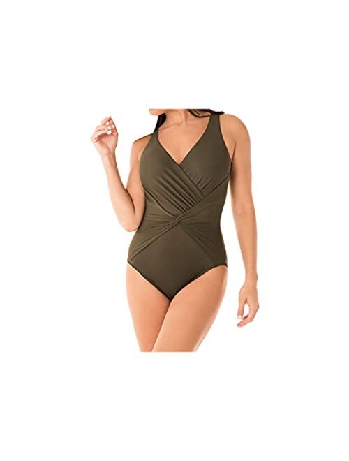 Miraclesuit Women's Swimwear Rock Solid Twister V-Neckline Tummy Control One Piece Swimsuit