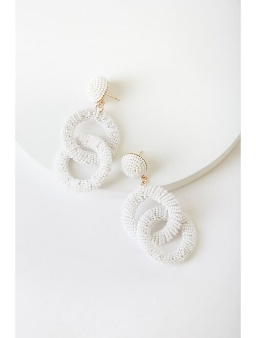 Lulus Beadwork It White Beaded Statement Earrings