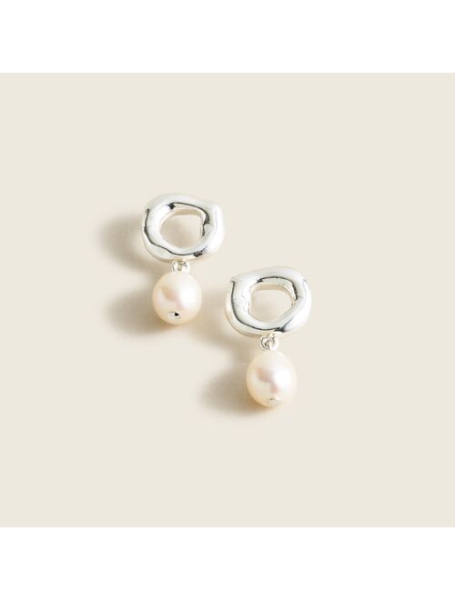 J.Crew Hammered circle pearl drop earrings