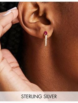 sterling silver with gold plate hinge hoop earrings with teardrop pink crystal