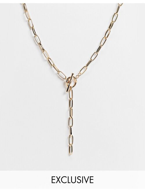 Reclaimed Vintage Inspired gold chain necklace with T-bar