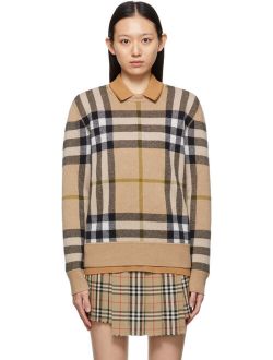 Beige Check Cashmere Jacquard Sweater