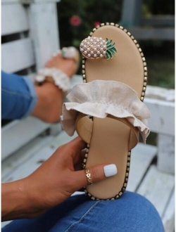 Pineapple & Ruffle Decor Thong Sandals