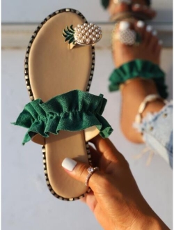 Pineapple & Ruffle Decor Thong Sandals